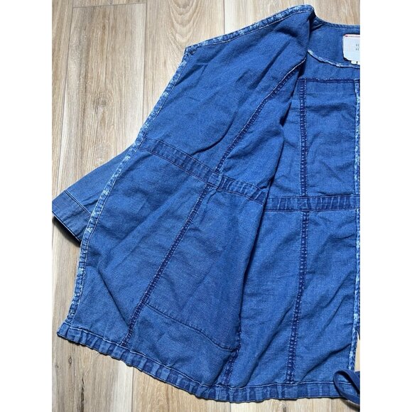 Hei Hei Anthropologie Open Front Linen Chambray Denim Jacket - Women Size XS - Picture 8 of 16